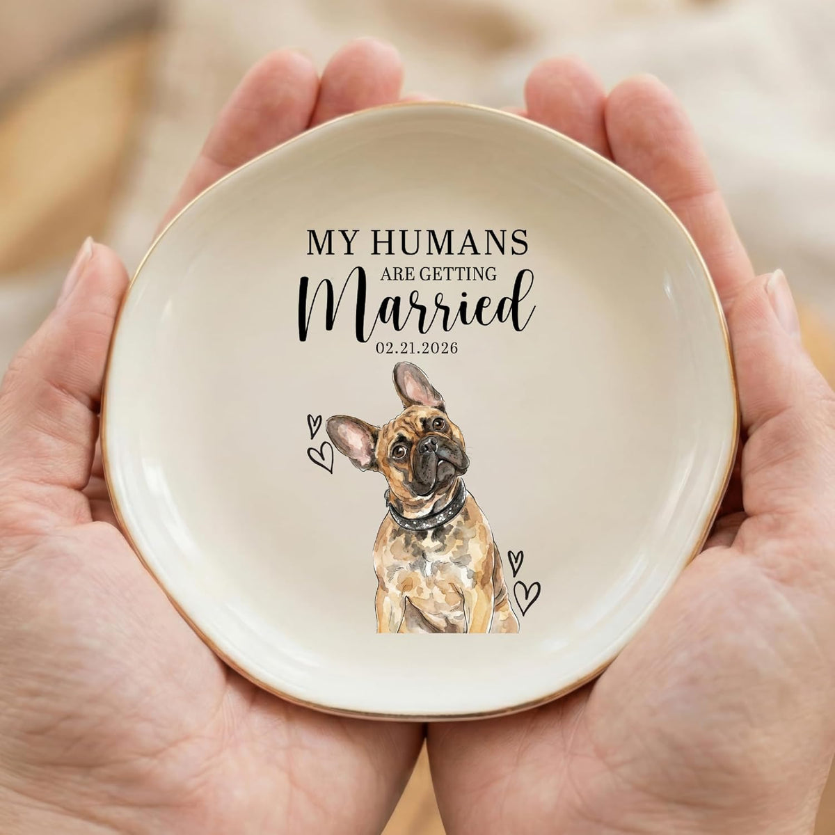 Engagement Ring Dish, Personalized Wedding Ring Holder with Pet Portrait, My Humans Are Getting Married Date Dish, Proposal Gift for Couple, Bridal Shower Decor, Valentine’s Day Anniversary