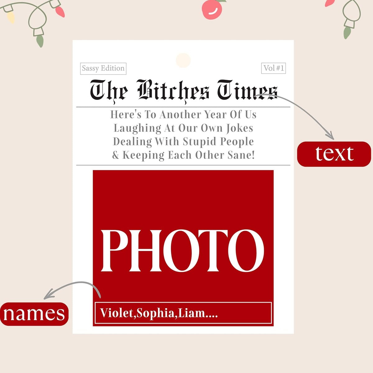 Funny Personalized Newspaper Ornament – Custom Photo Christmas Keepsake for Best Friends, Sisters, Girls – Unique with Names & Year – Friendship Acrylic Decoration for Tree or Room Decor