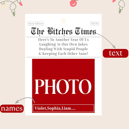 Funny Personalized Newspaper Ornament – Custom Photo Christmas Keepsake for Best Friends, Sisters, Girls – Unique with Names & Year – Friendship Acrylic Decoration for Tree or Room Decor