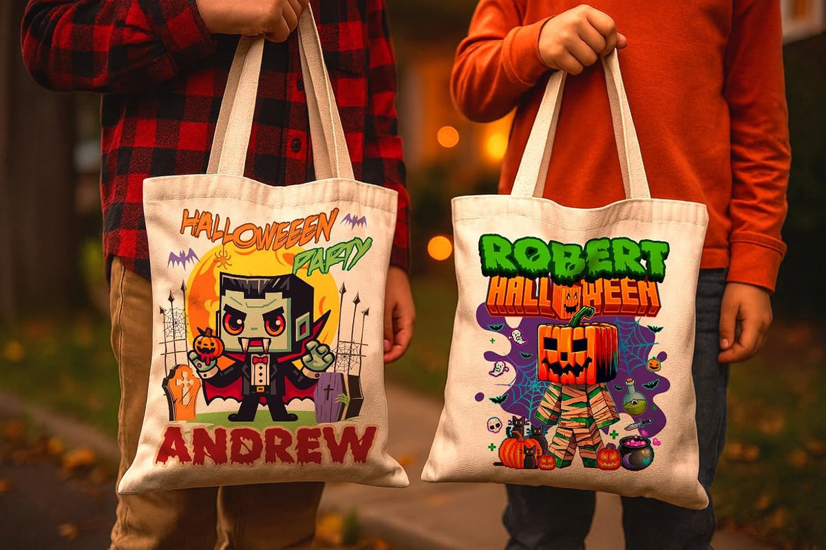 Custom Halloween Trick or Treat Bag, Custom Spooky Candy Tote for Boys&Girls