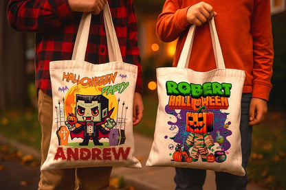 Custom Halloween Trick or Treat Bag, Custom Spooky Candy Tote for Boys&Girls