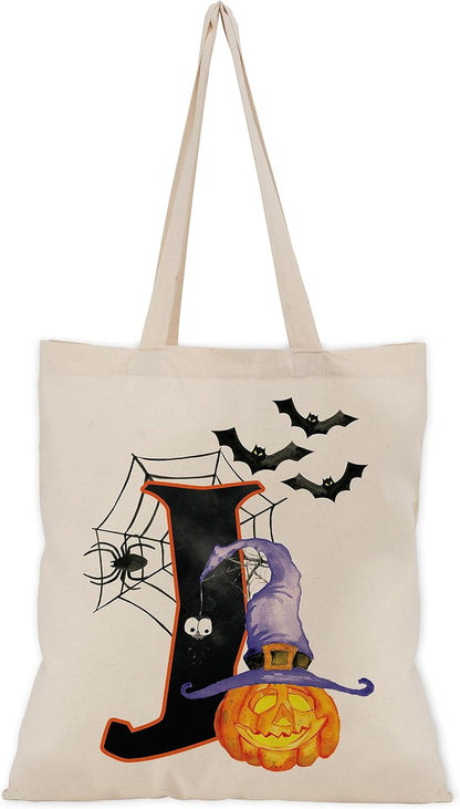 People People Halloween Initial Tote Bags Gifts for Boys Girls - Trick or Treat Letters Pumpkin Goodie Bag