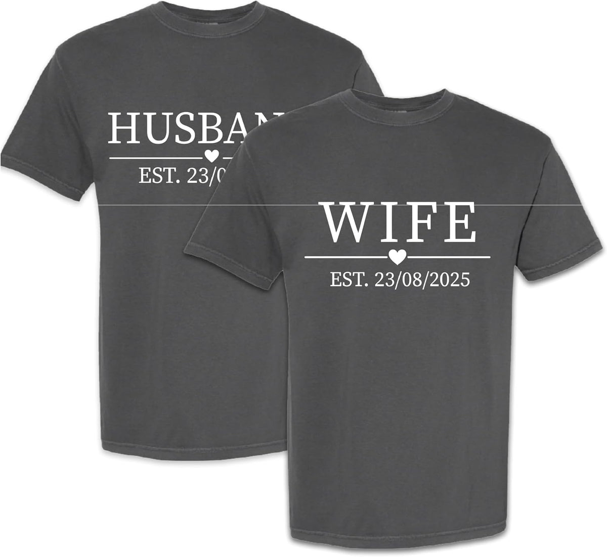 Husband Wife Matching Couple Outfits – Personalized Couple Honeymoon Tees with EST. Date – Custom Wedding