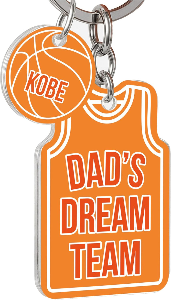 Custom Dad’s Dream Team Keychain – Personalized Basketball Jersey Keyring with Kids’ Names – Unique Father’s Day Gift for Dad from Son or Daughter – Sports Theme Custom Gift Idea