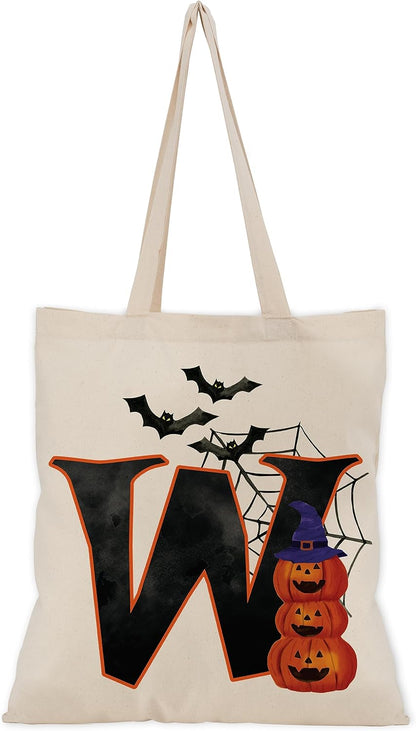 People People Halloween Initial Tote Bags Gifts for Boys Girls - Trick or Treat Letters Pumpkin Goodie Bag