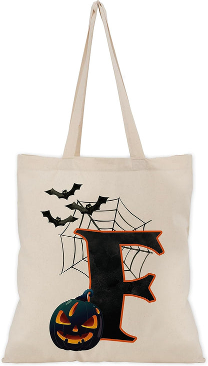 People People Halloween Initial Tote Bags Gifts for Boys Girls - Trick or Treat Letters Pumpkin Goodie Bag