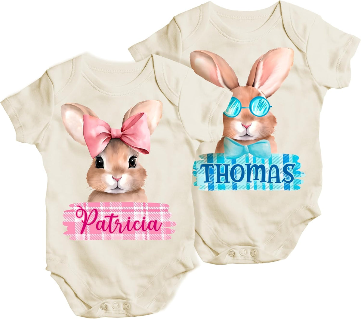 Personalized Easter Baby Bodysuit with Name, Custom Bunny Newborn Outfit