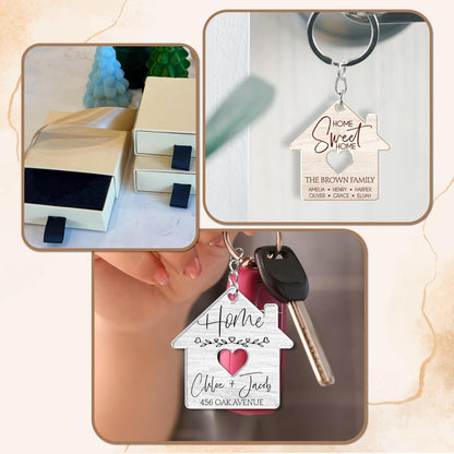 Personalized House Keychain with Name and Date, Custom Housewarming Gift