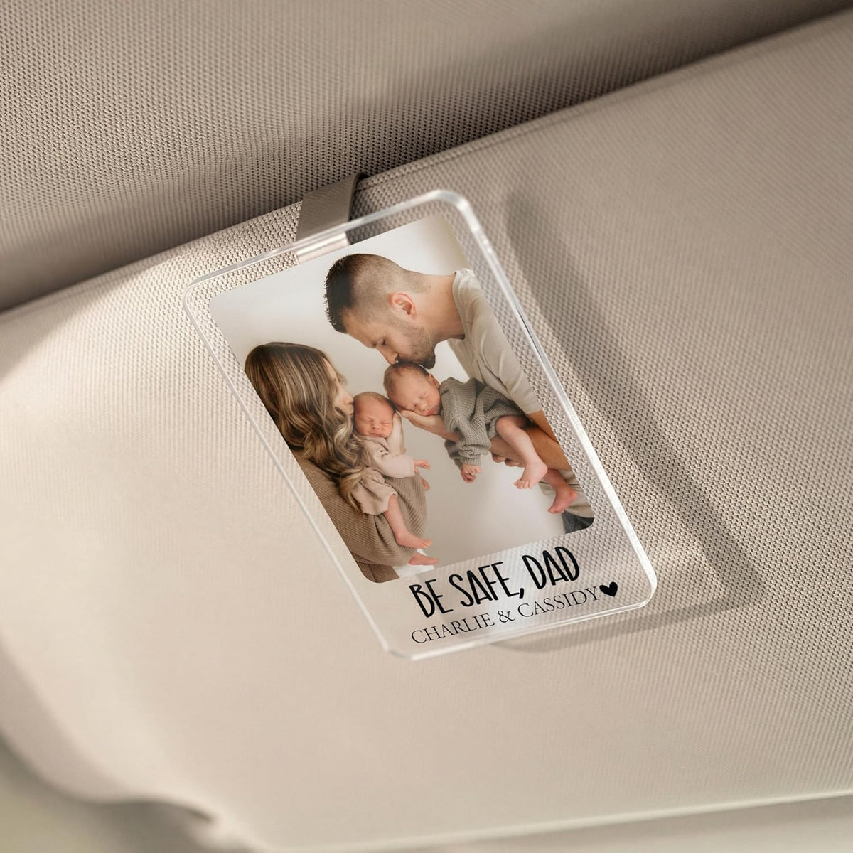 Personalized Car Visor Photo Clip – Custom Acrylic Picture Holder with Text, Gift for Dad, Mom, Husband, Wife, or Girlfriend