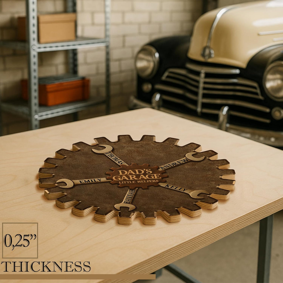 Personalized Dad's Garage Sign with Children's Names, Custom Workshop Decor