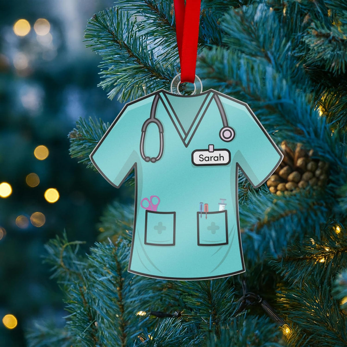 Personalized Uniform Christmas Ornaments for Nurse Doctor Vet Police Firefighter – Custom Acrylic Name Tag Occupation-Themed Xmas Tree Decorations for Family