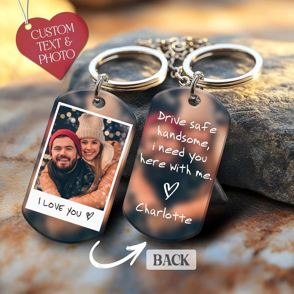 Personalized Acrylic Photo Keychain with Text, Custom Gift for Him and Her