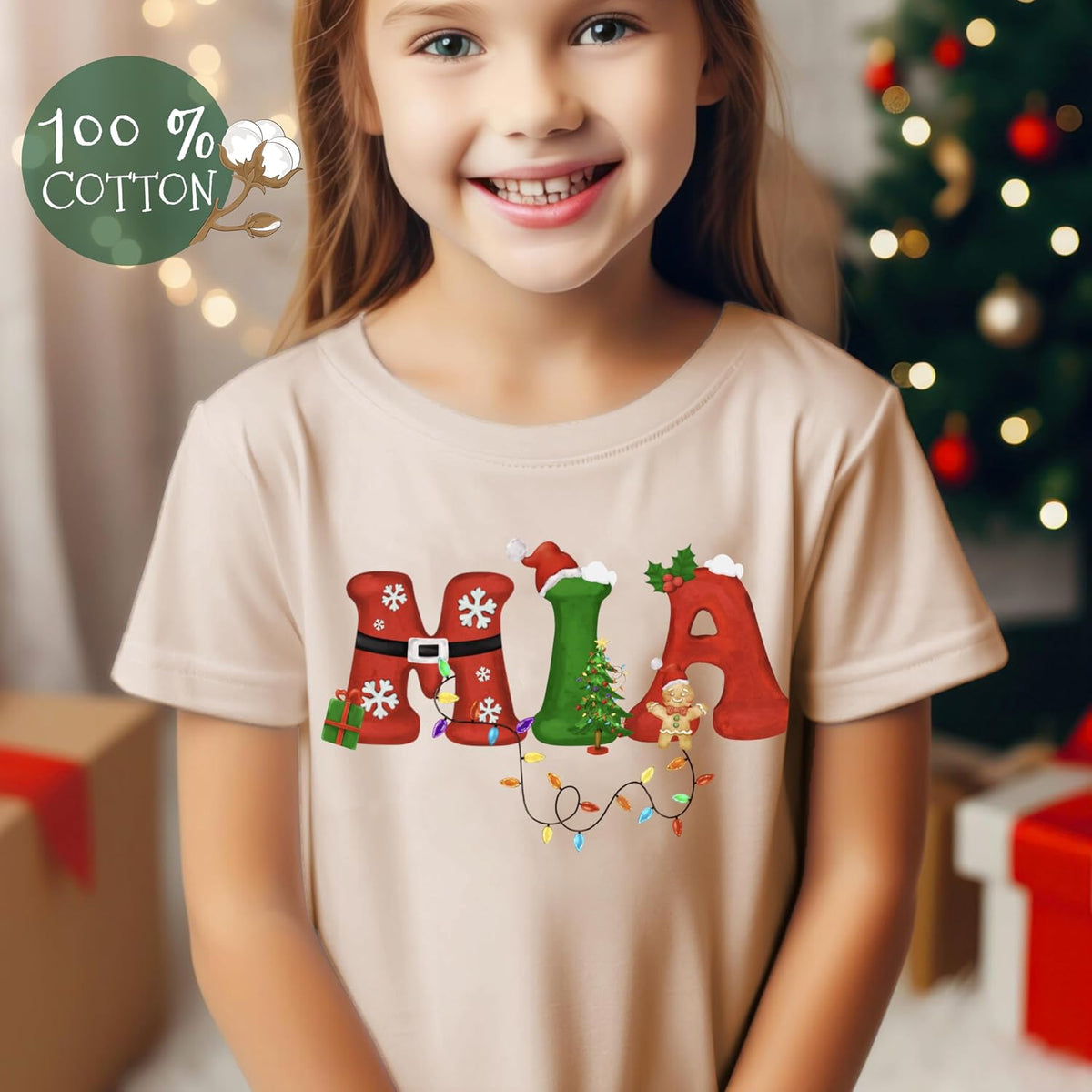 Personalized Christmas Unisex Youth T-Shirt for Boy & Girl, Customized Santa Tee, Custom Holiday Xmas Unisex Outfit Shirts White