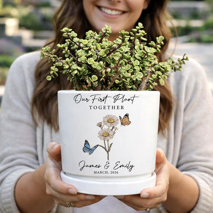 Zexpa Apparel Personalized Flower Pot for Grandma, Mom or Nana, Custom Birth Month Flower Planter with Names, Unique, Mother’s Day, Birthday or Holiday Present, Ceramic Pot