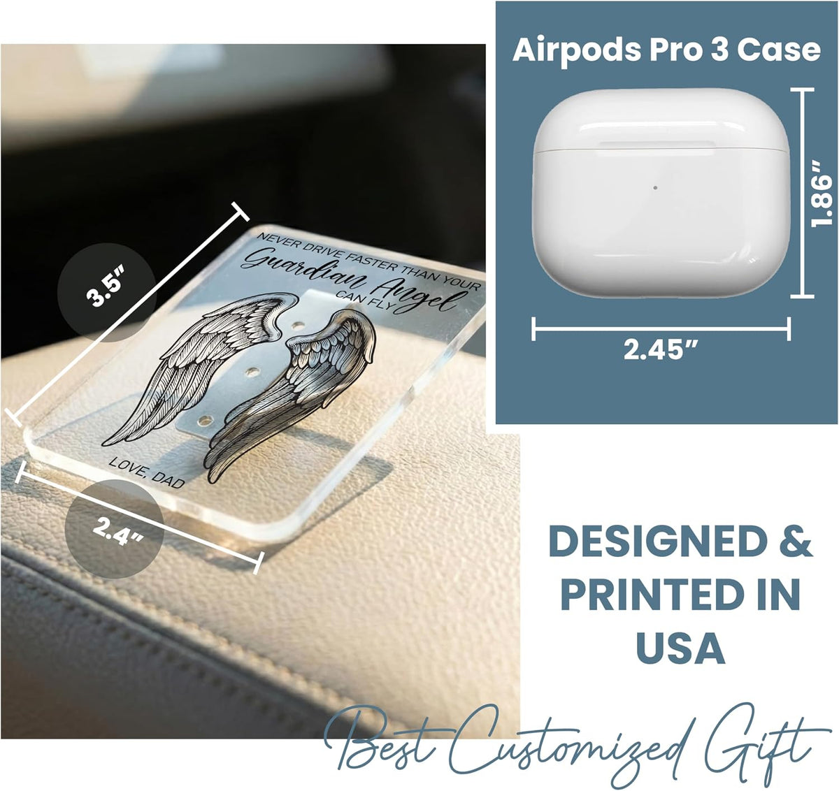 Personalized Car Visor Photo Clip – Custom Acrylic Picture Holder with Text, Gift for Dad, Mom, Husband, Wife, or Girlfriend