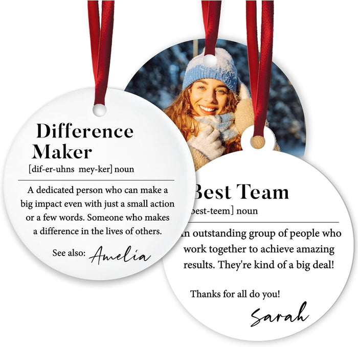 Customized Memorial Christmas Ornaments - Personal Double-Sided Ceramic & Acrylic Round Hanging Xmas - Monogrammed Keepsake Gift for Mother, Tree Decoration, Add Photo, Name & Text