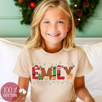 Personalized Christmas Youth T-Shirt, Custom Xmas Holiday Outfit White