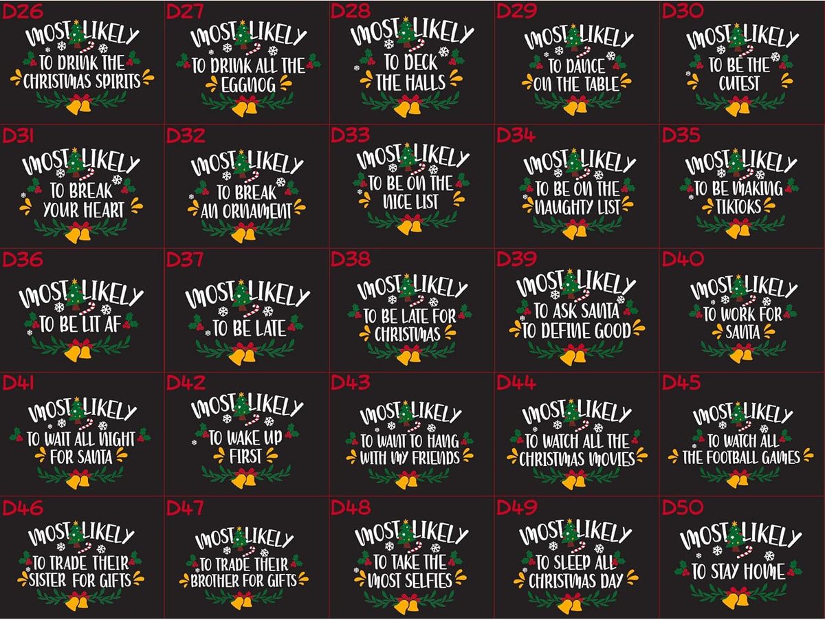 Funny Christmas Family Matching Shirts, Custom Xmas Most Likely to T-Shirts for Gifts, Personalized Tee for Men, Women, Kids and Baby's Set Multicolor