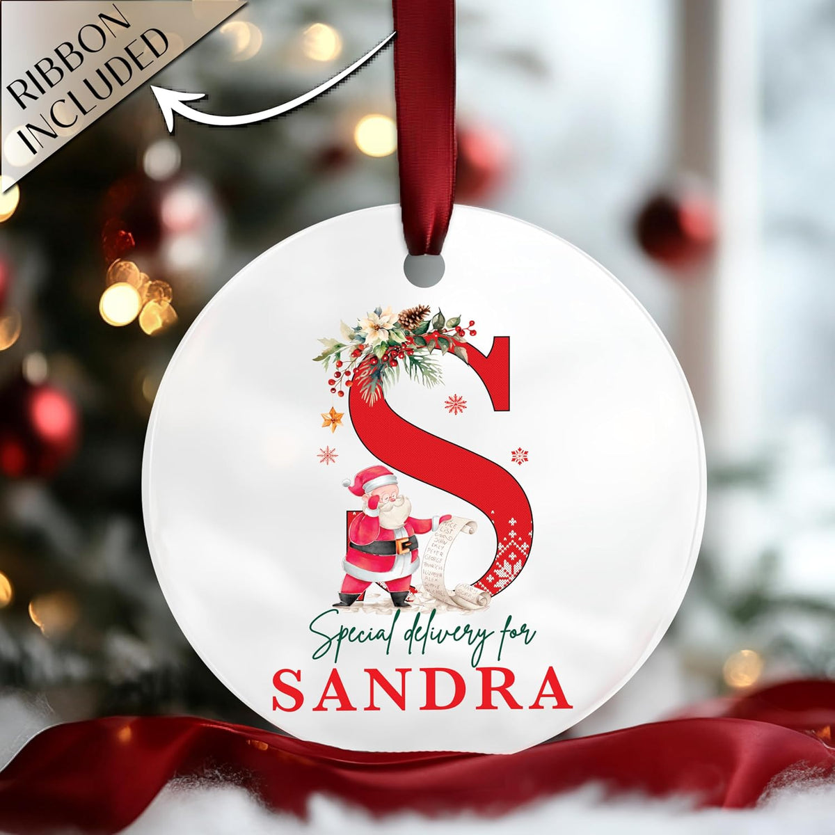 Personalized Ceramic Christmas Ornament with Name and Initial
