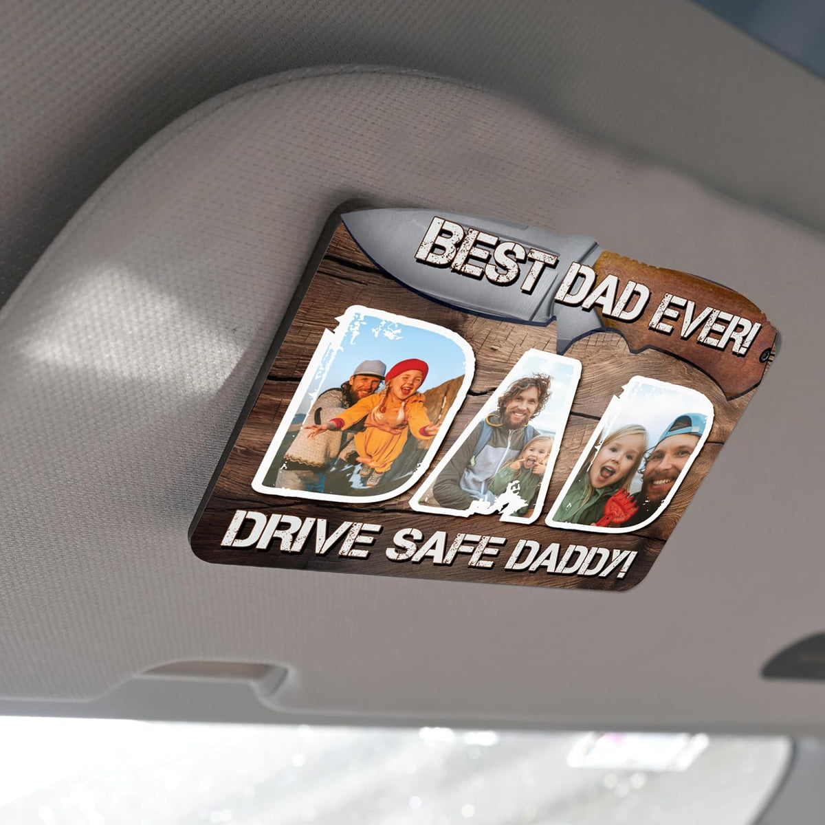 Personalized Cowboy Horseshoe Car Visor Clip – Custom Photo & Message Gift for Dad – Drive Safe Daddy – Cute Father’s Day Car Accessory from Kids – Best Dad Ever