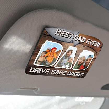 Personalized Cowboy Horseshoe Car Visor Clip – Custom Photo & Message Gift for Dad – Drive Safe Daddy – Cute Father’s Day Car Accessory from Kids – Best Dad Ever