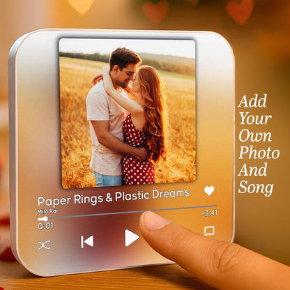 Custom Music Fridge Magnet with Photo - Personalized Picture Song Plaque for Refrigerator - Add Favorite Track & Name - Unique Gift for Christmas, Birthday, Valentine, Anniversary, Couples
