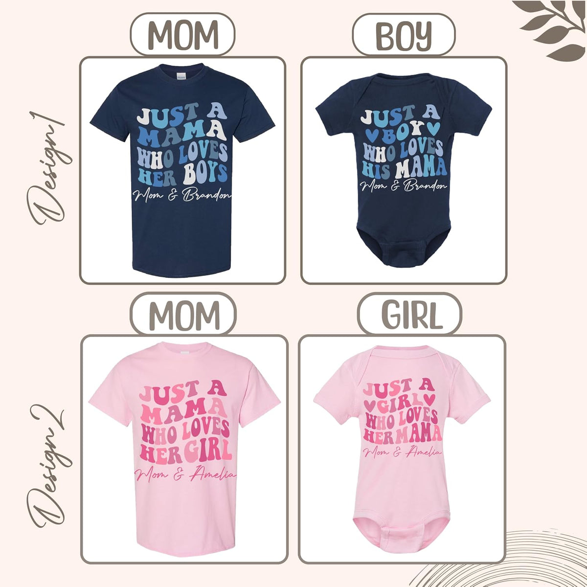 Personalized Matching Mommy and Baby Shirt Set – Mother and Child Outfit – Custom Name Cotton T-Shirt & Bodysuit – Gift for Mom – Mother’s Day, Baby Shower, Family Photo Outfit Blue