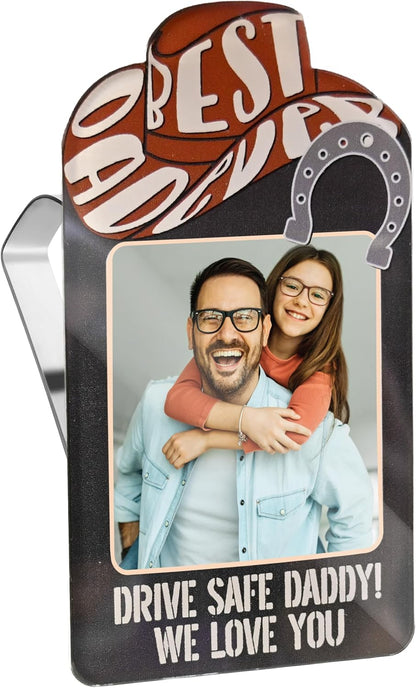 Personalized Cowboy Horseshoe Car Visor Clip – Custom Photo & Message Gift for Dad – Drive Safe Daddy – Cute Father’s Day Car Accessory from Kids – Best Dad Ever