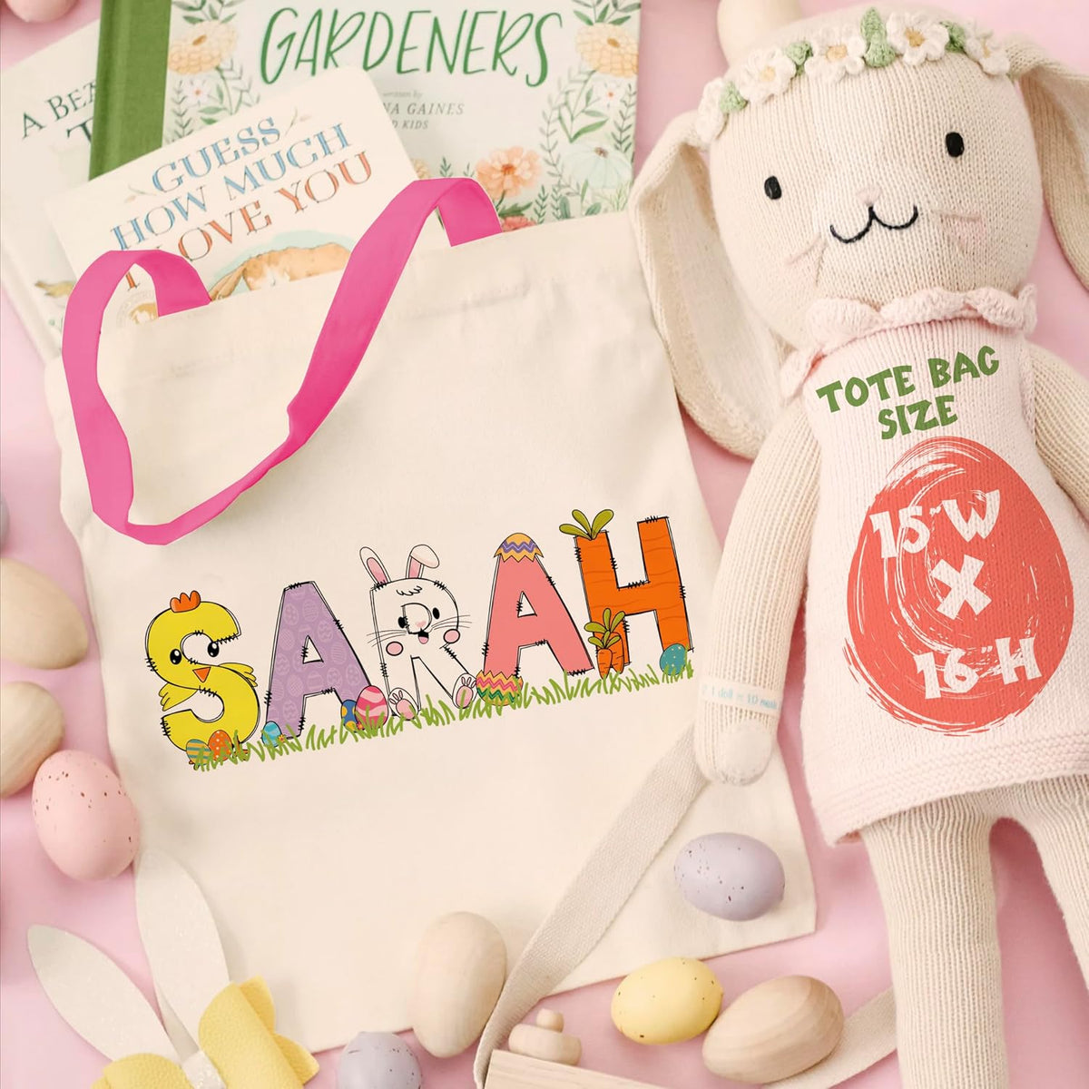 Personalized Easter Egg Hunt Tote Bag with Name, Custom Boys and Girls Gift