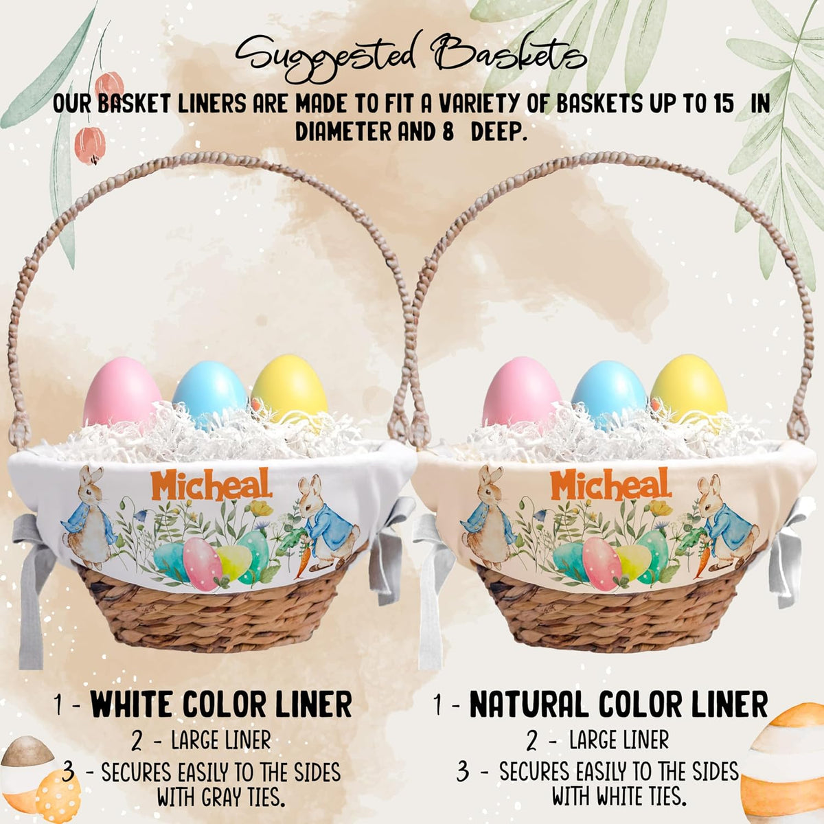 Personalized Easter Basket Liner with Custom Name – Easter Basket Essentials for Holiday, Egg Hunt & Gift Baskets – Customizable Cover Only, Basket Not Included – Unique Gift for Girls, Boys and Kids