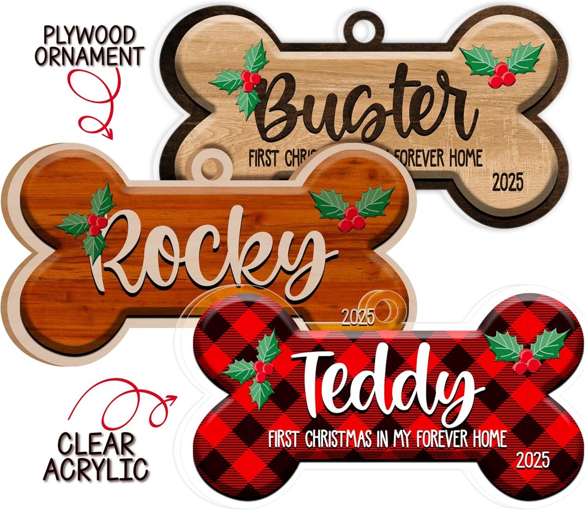 Personalized Dog Memorial Bone Ornament with Name, Custom Pet Loss Keepsake