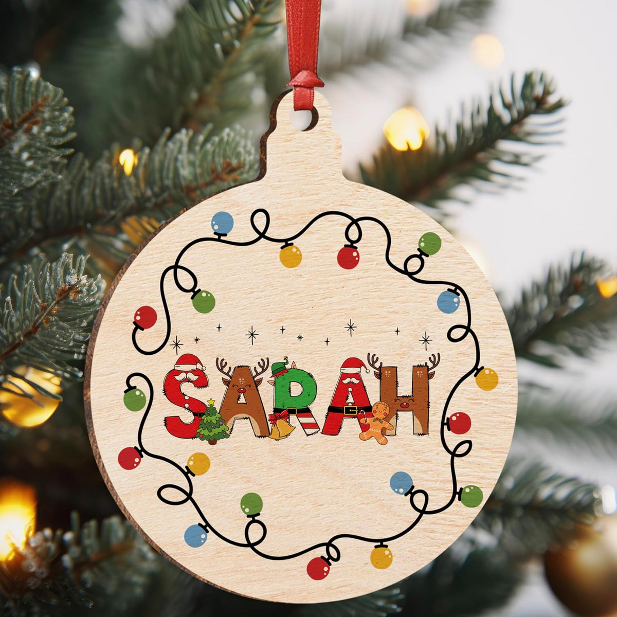 Personalized Christmas Ornament with Name, Custom Wooden Tag