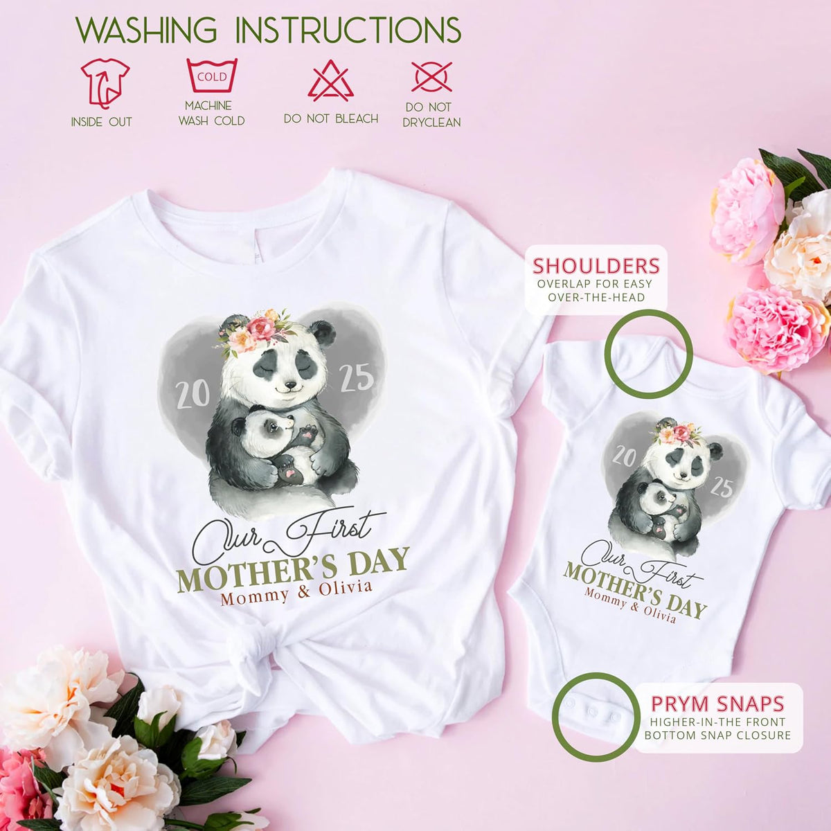 Personalized Our First Mother’s Day Matching Set – Custom Baby Bodysuit & Shirt – Gift for New Mom, Baby Shower, Mother's Day