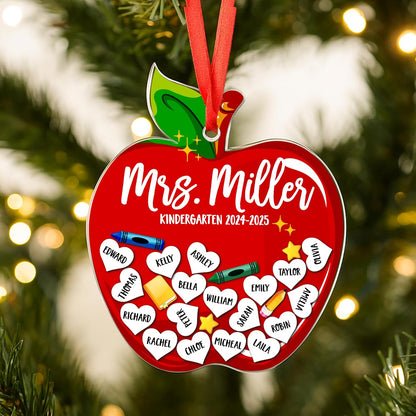 Personalized Teacher Ornament Gift from Students - Custom Acrylic Hanging Decoration with Teacher & Kids Names - Christmas Tree Keepsake for End of Year, Appreciation, Back to School