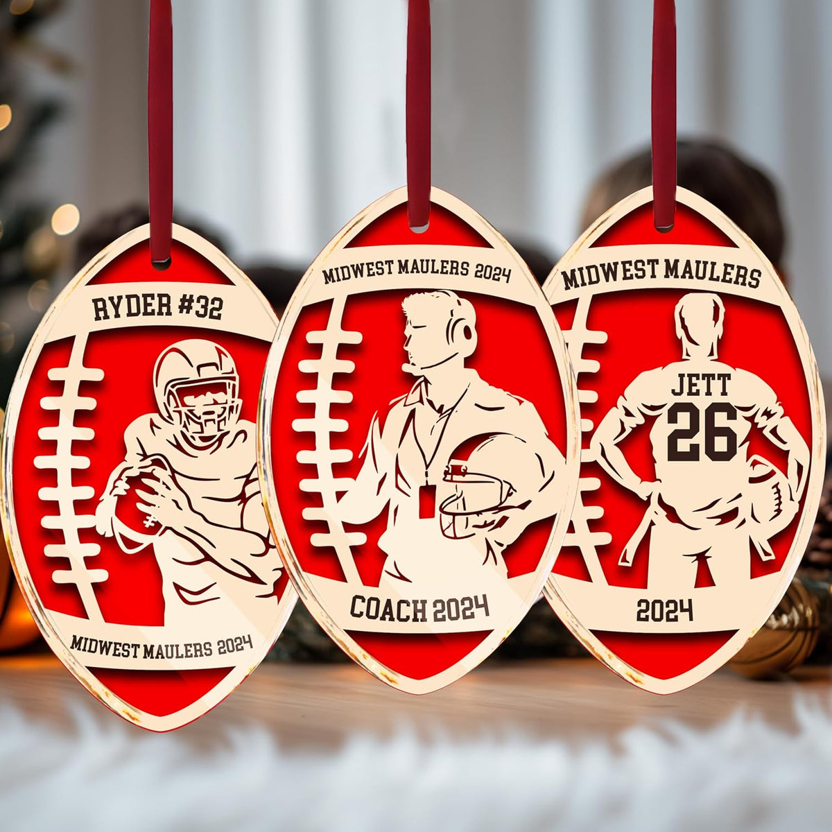 Personalized Football Christmas Ornament with Name, Custom Holiday Keepsake