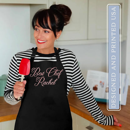 LALALA GIFT LAND Customized Kitchen Chef Apron w/Pockets - Black & White Option - 9 Font - 18 Color - Personalized Chef Apron