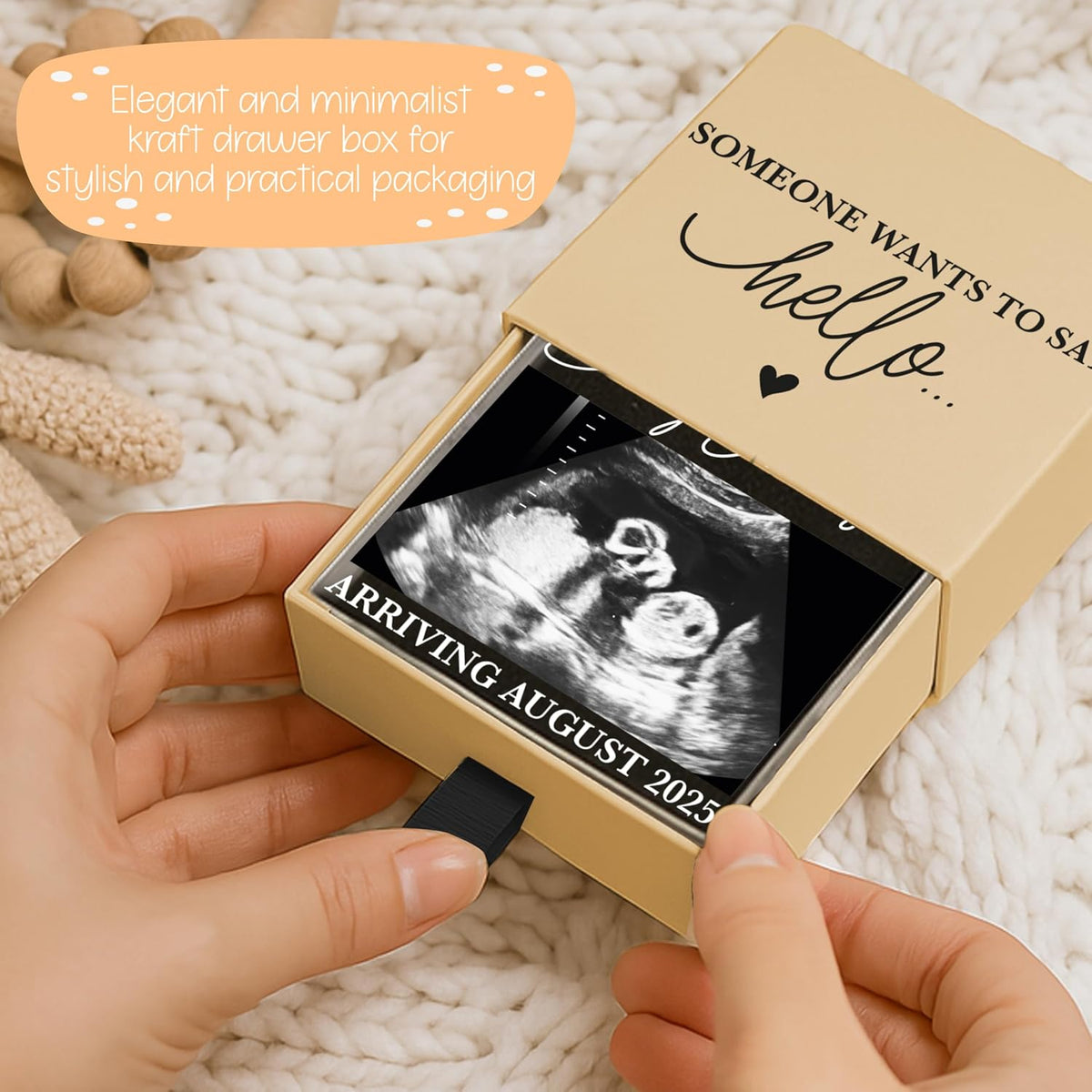 Pregnancy Announcement Keepsake – Personalized Ultrasound Sonogram Drawer Box with “Someone Wants to Say Hello” – Custom Acrylic Photo Frame with Baby Name & Due Date – Baby Shower & Grandparent Gift