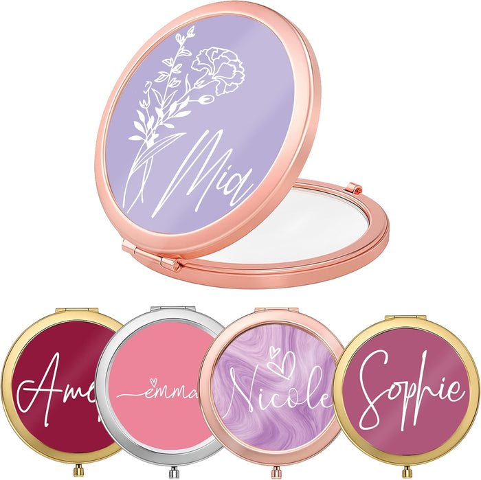 Personalized Compact Mirror Gift for Women – Custom Purse Mirror with Name or Short Text – Bridesmaid Gift, Wedding Favor, Bridal Shower Present or Birthday Keepsake for Mom, Friend or Bride