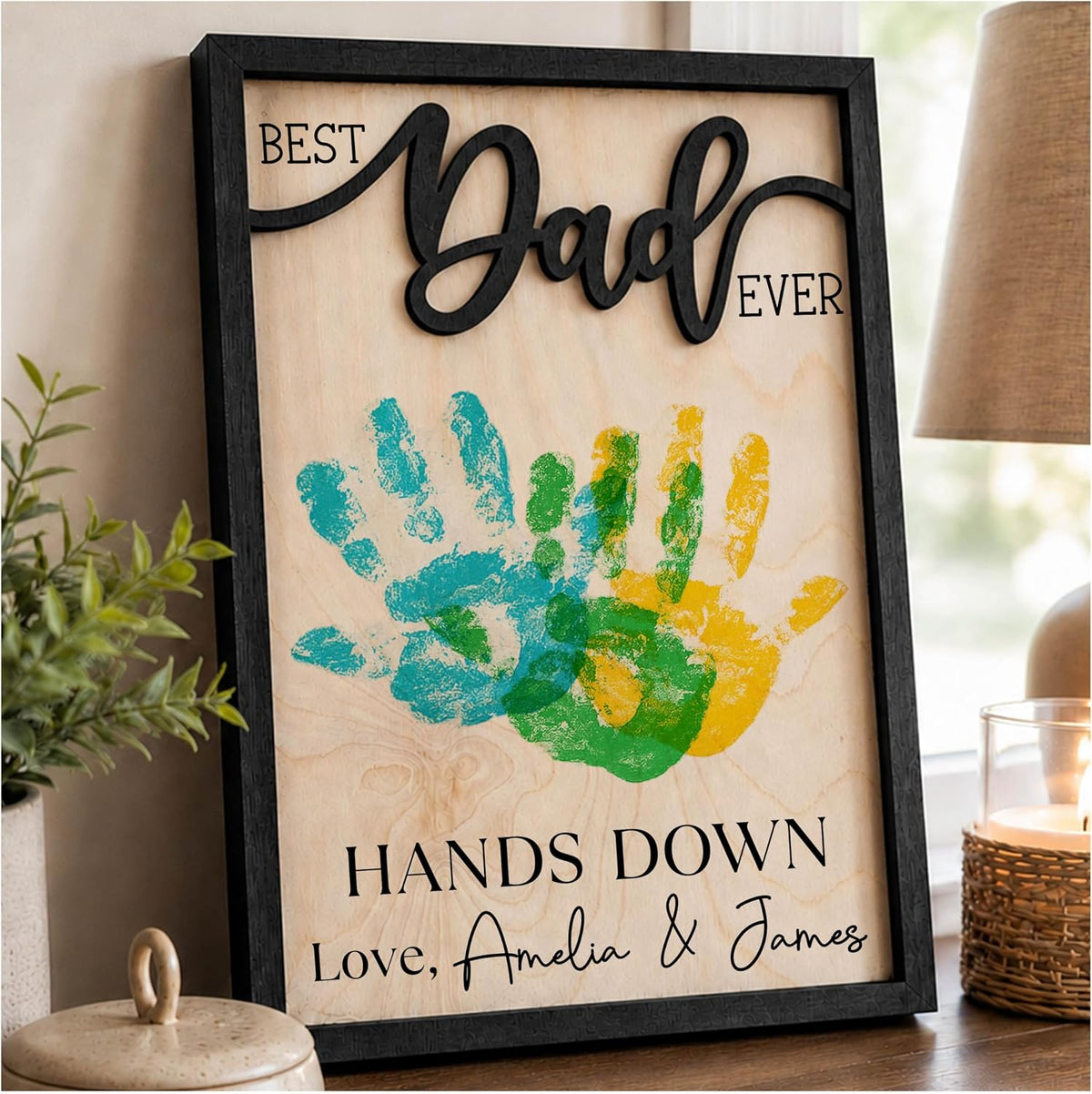 Personalized Handprint Father’s Day Trophy Sign, DIY Kids Handprint Plaque Gift for Dad Grandpa Papa