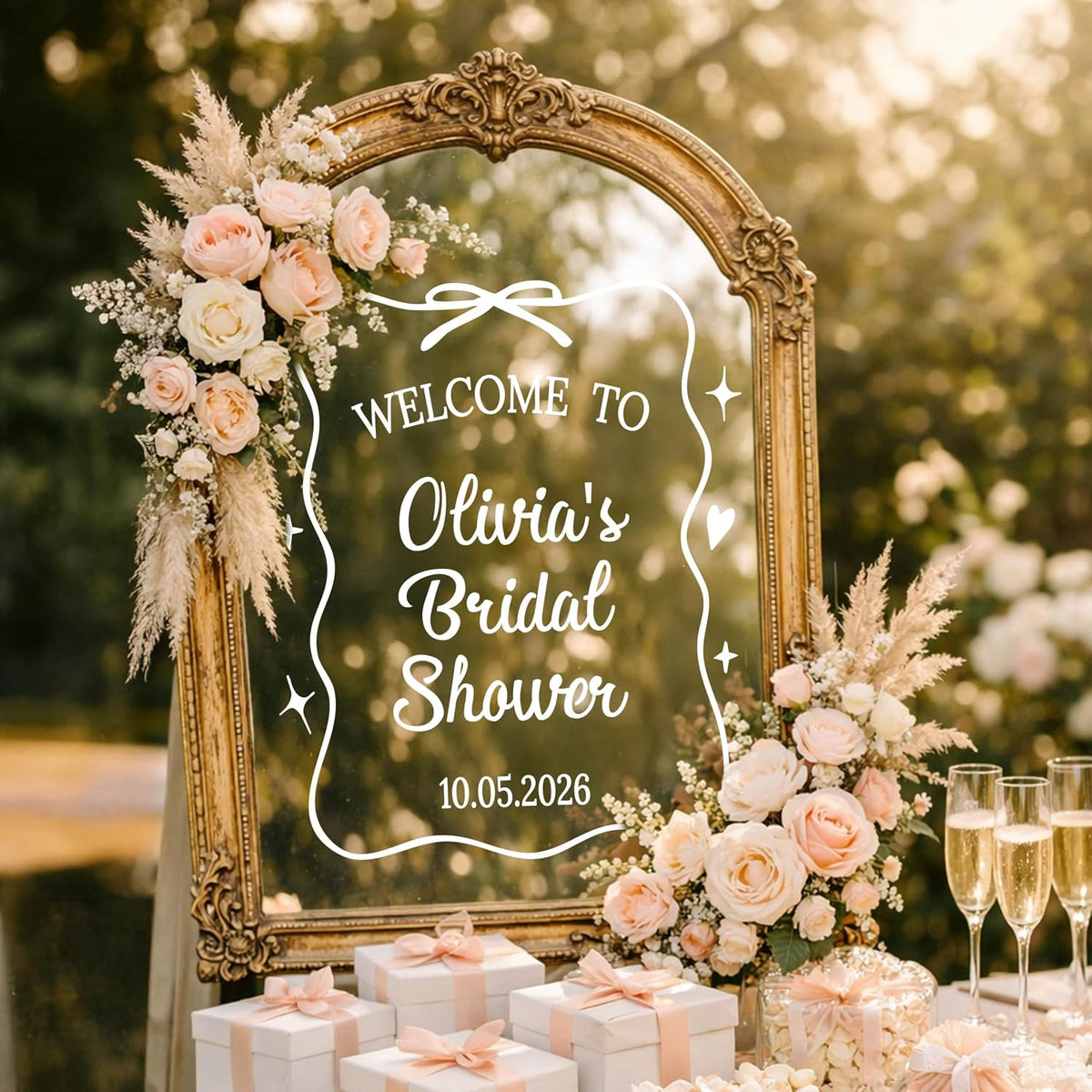 Personalized Welcome to Our Wedding Mirror Sign Decal DIY - Customized Bride and Groom Names - Lettering Elegant Happily Ever After Party Vinyl Sticker Wall Reception Decor
