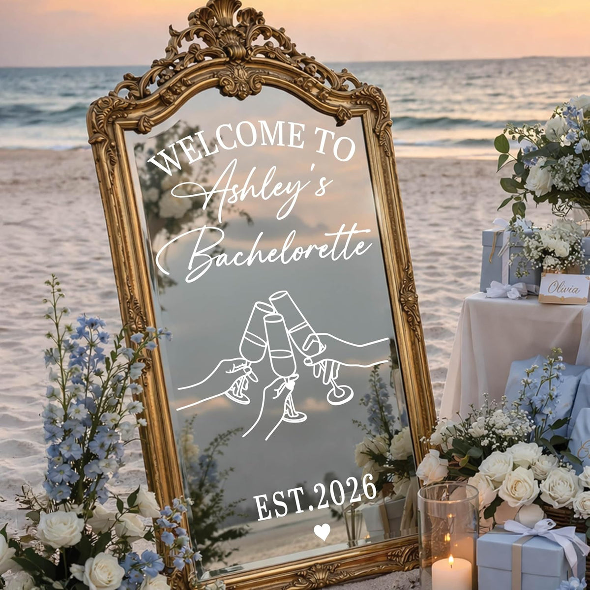 Personalized DIY Wedding Mirror Welcome Sign Decal - Custom Vinyl Sticker with Bride & Groom Names - Elegant Lettering for Bridal Shower, Reception Wall Decor, Event Signage
