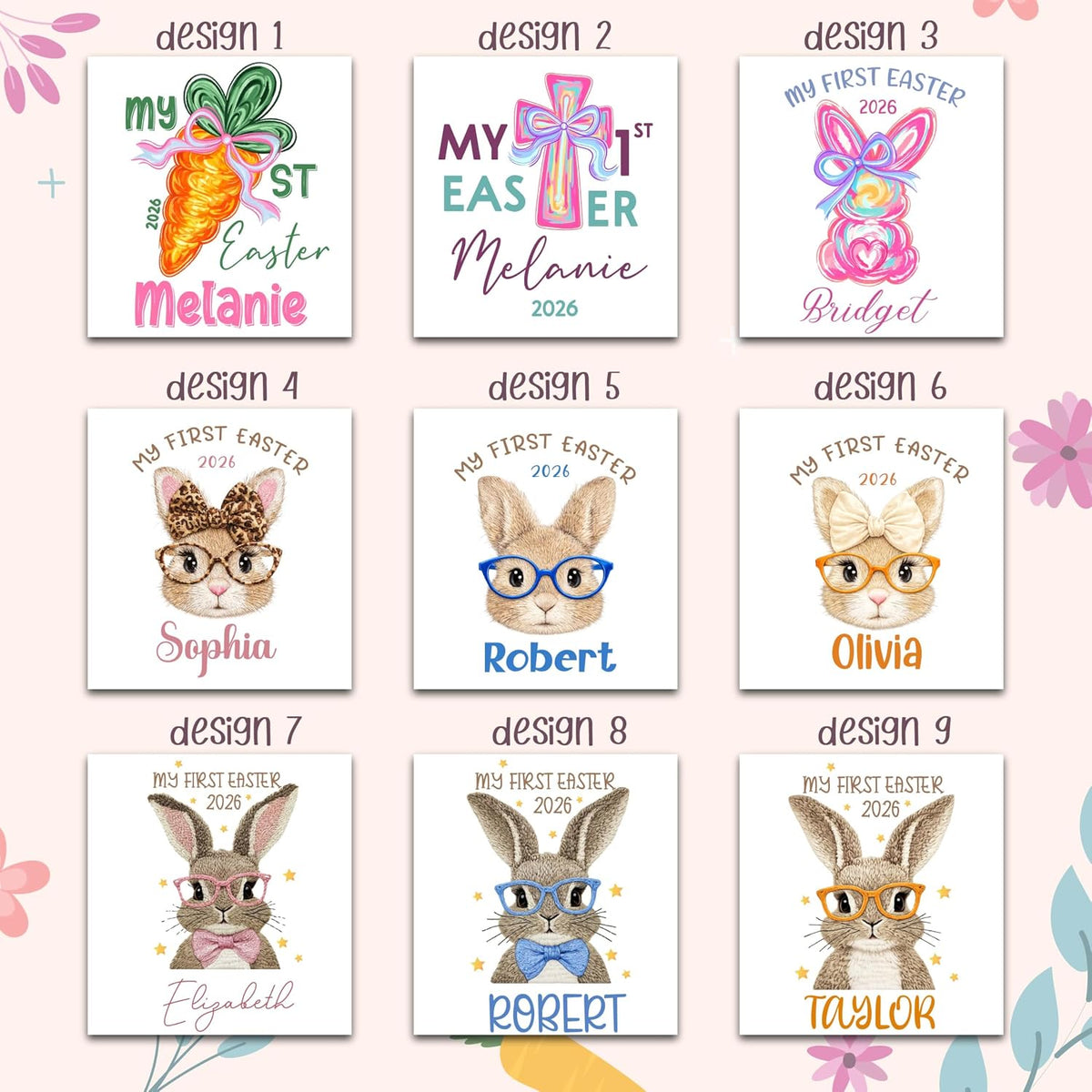 My First Easter Baby Bodysuit Personalized, Custom Name and Year Easter Outfit, Bunny and Carrot Design Infant One Piece, First Easter Keepsake Gift, Easter Photo Outfit, Spring Baby Clothes