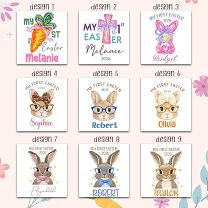 My First Easter Baby Bodysuit Personalized, Custom Name and Year Easter Outfit, Bunny and Carrot Design Infant One Piece, First Easter Keepsake Gift, Easter Photo Outfit, Spring Baby Clothes