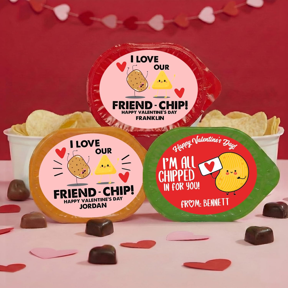 Personalized Valentine’s Day Treat Stickers – Cute Custom Labels for Applesauce, Chips, Cookies, Popcorn – Classroom Exchange Gift Tags for Kids, Friends – Add Name, Fun Puns