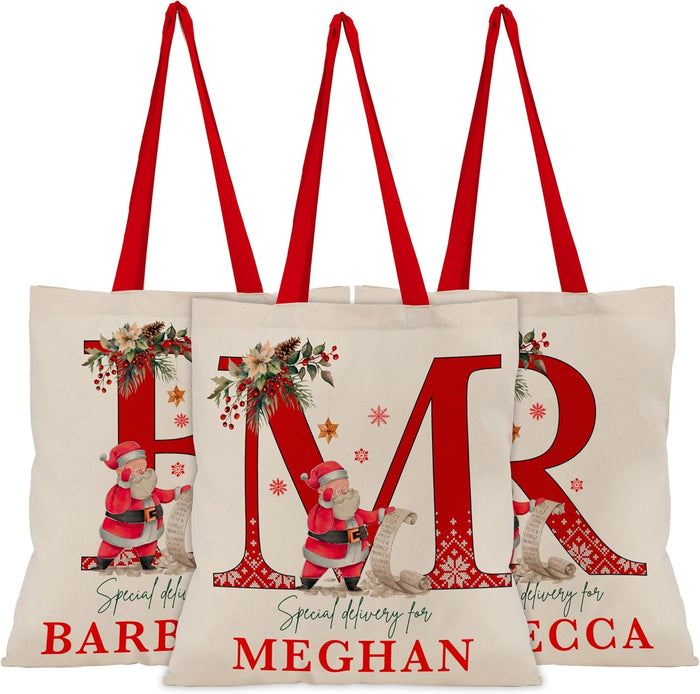 Personalized Initial Christmas Gift Bag, Custom Monogram Holiday Tote Sack