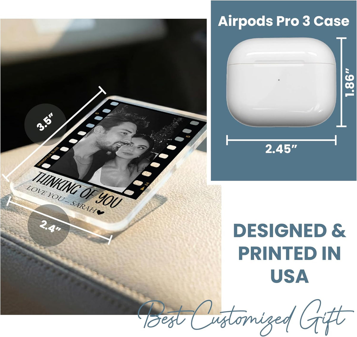 Personalized Car Visor Photo Clip – Custom Acrylic Picture Holder with Text, Gift for Dad, Mom, Husband, Wife, or Girlfriend