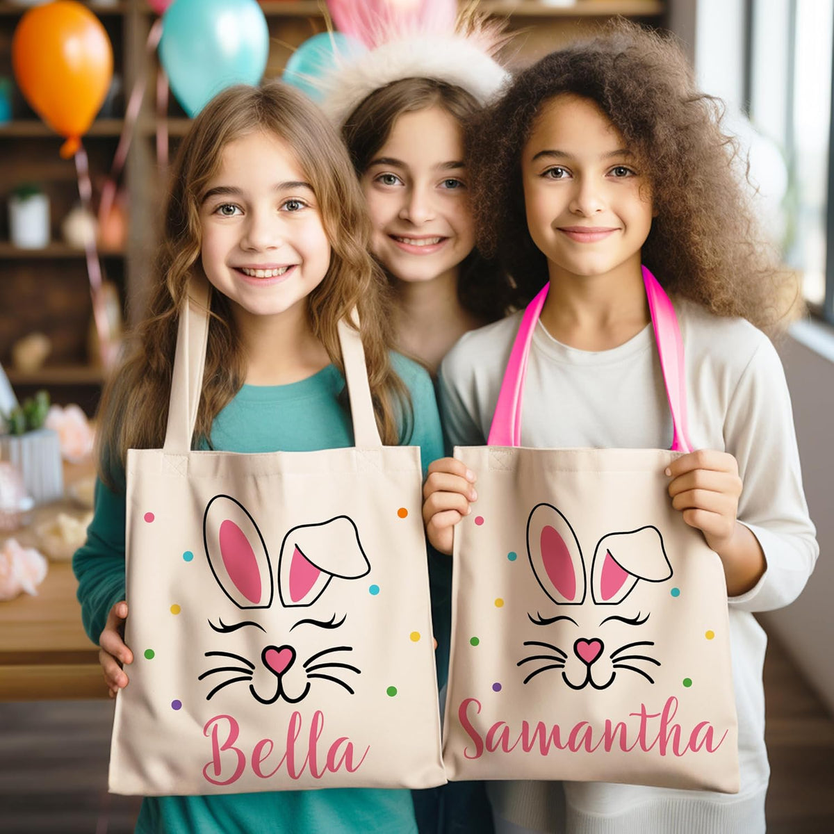 Personalized Easter Egg Hunt Tote Bag with Name, Custom Canvas Holiday Bag