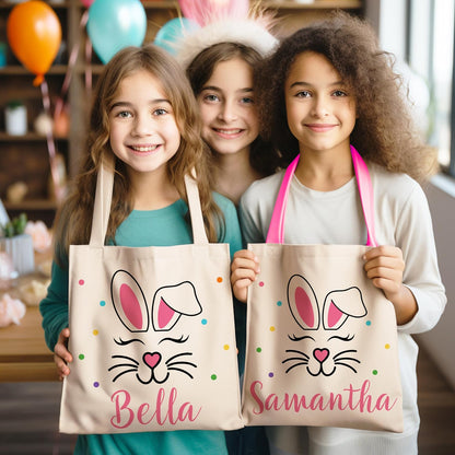 Personalized Easter Egg Hunt Tote Bag with Name, Custom Canvas Holiday Bag