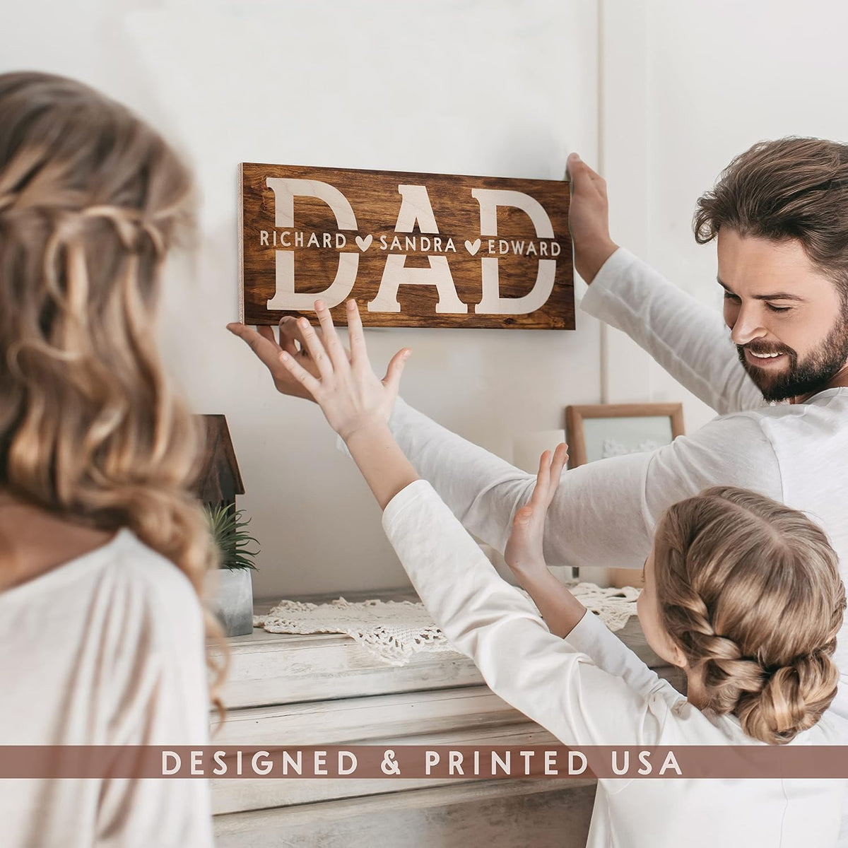 Personalized Fathers Day Papa Bear & Cubs Wood Signs w/Names - 6 Design 5 Wood Color - Customized Fishing Wooden Plaque - Custom Dad Gifts From Daughter, Son - Daddy, Grandpa Birthday Gifts C1