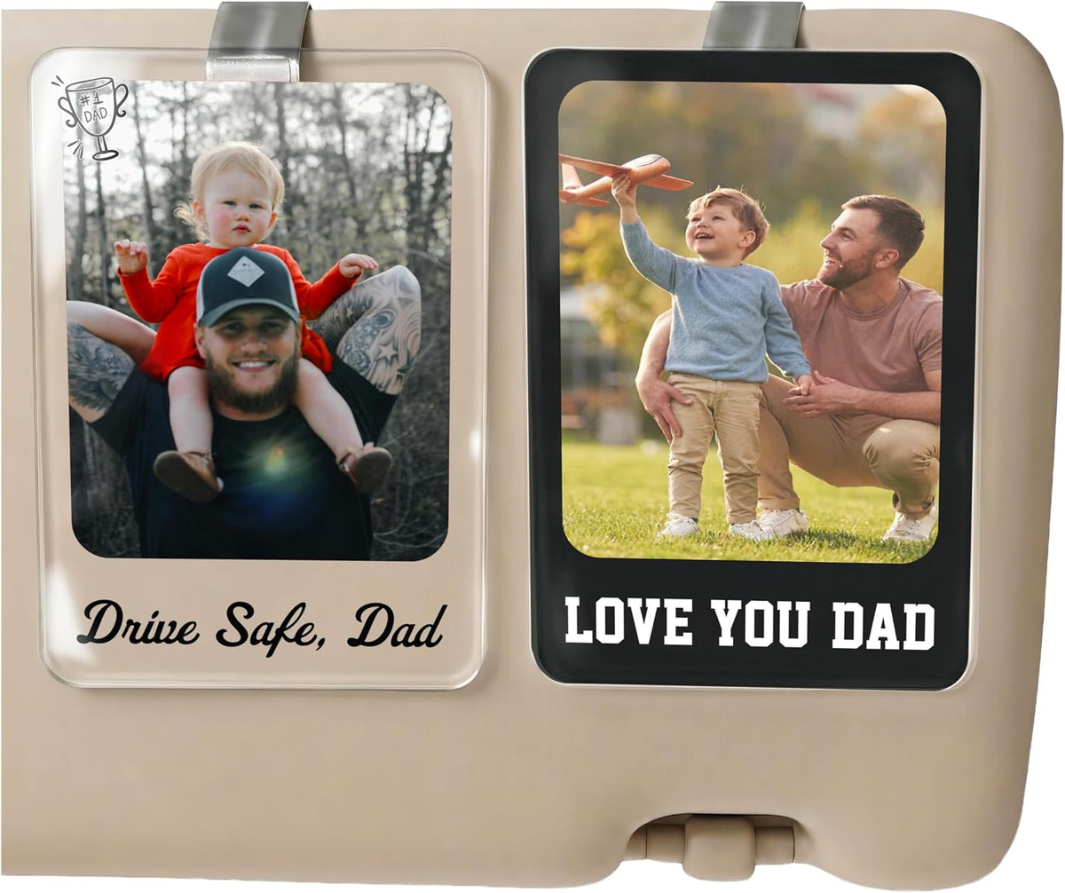 Personalized Car Visor Photo Clip – Custom Acrylic Picture Holder with Text, Gift for Dad, Mom, Husband, Wife, or Girlfriend